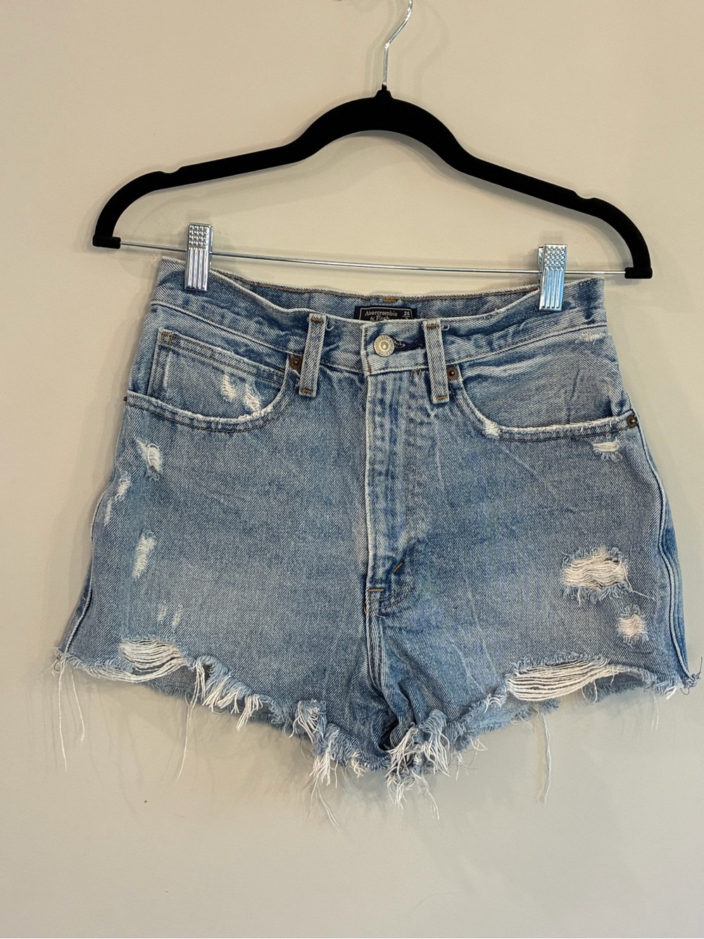 Abercrombie & Fitch Light Blue Distressed Denim Shorts